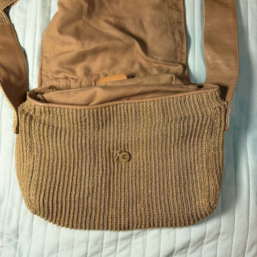 Americana by Sharif Woven Crochet Shoulder Bag with Leather Trim
